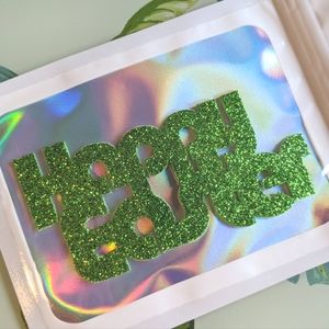 Handmade Happy Easter Green Glitter Foam Sticker